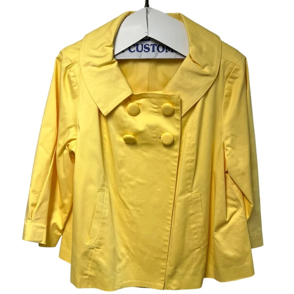 Sandro Yellow Short A-line Jacket Designer Double breast 4Big Buttons 3/4 Sleeve - Picture 5 of 11